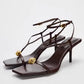 Summer Fashion Metal Buckle Narrow Band Sandals Women Band Open Toe Thin Low Heel Gladiator Party Shoes Zapatos De Mujer