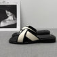 Women's Slippers and Ladies Sandals Open Toe Low Heel Outside on Beach House Black Indoor Home Slides Shoes Off White Word Flat