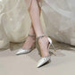 Comemore 2025 White Wedding Bridesmaid Shoes Satin Fashion Rhinestone Fringe Chain High Heels Black Temperament Elegance Pumps