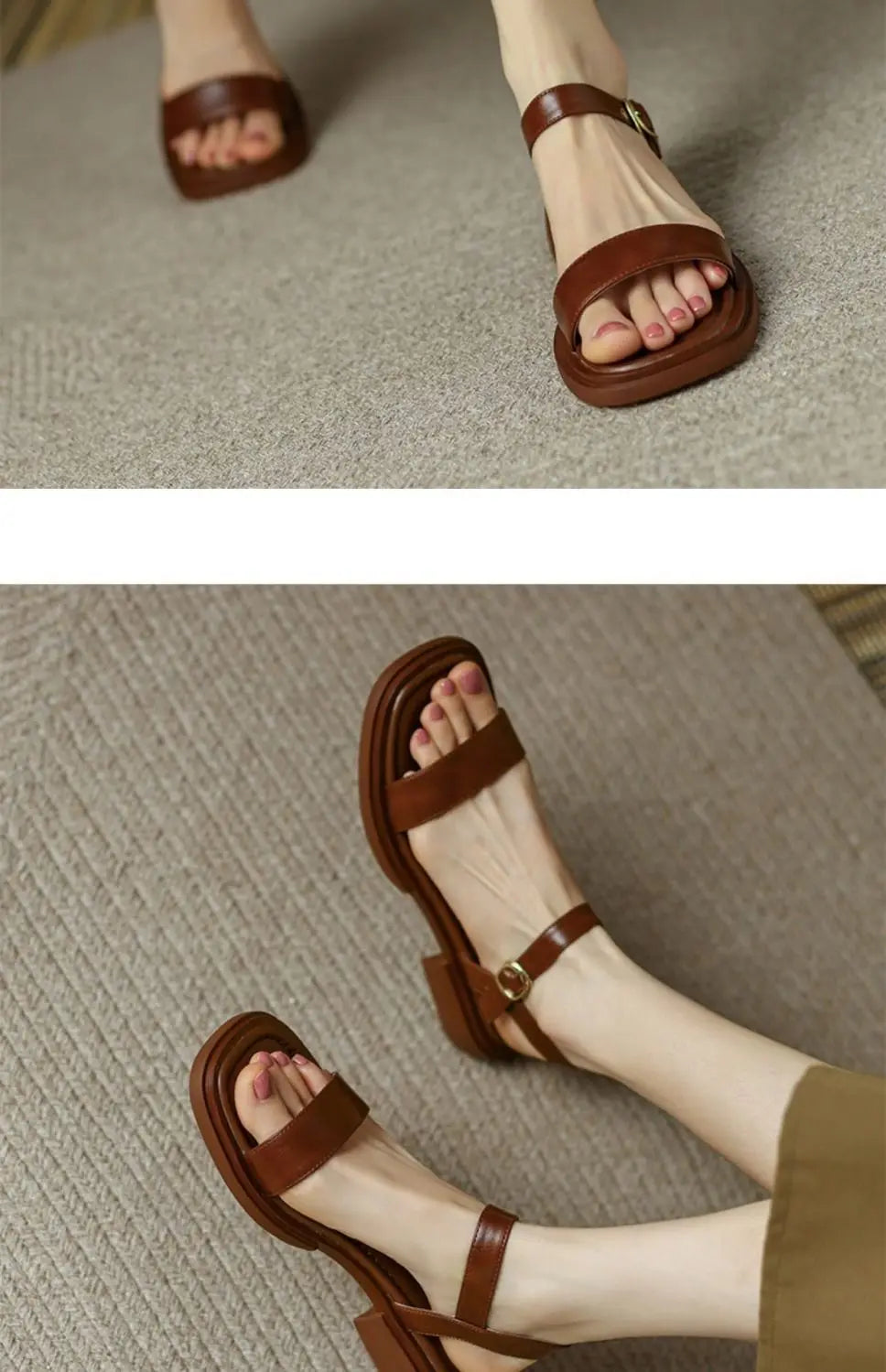 2025 Summer Women Sandals Low Heels Basic Genuine Leather Concise Office Plus Size 35-42 Ladies Casual Outdoor Shoes