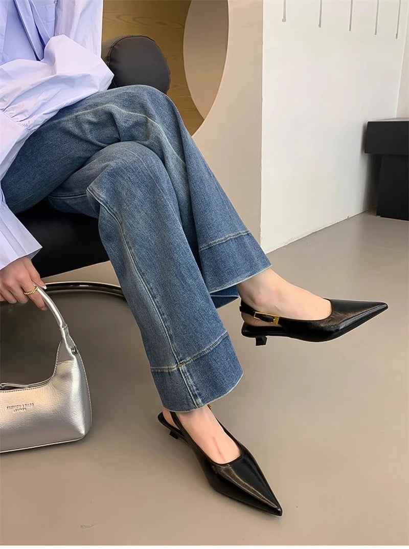 Summer Pointed Toe Women Sandals Fashion Singbacks Mules Shoes Ladies Elegant Low Heel Stripper Party Sandalias