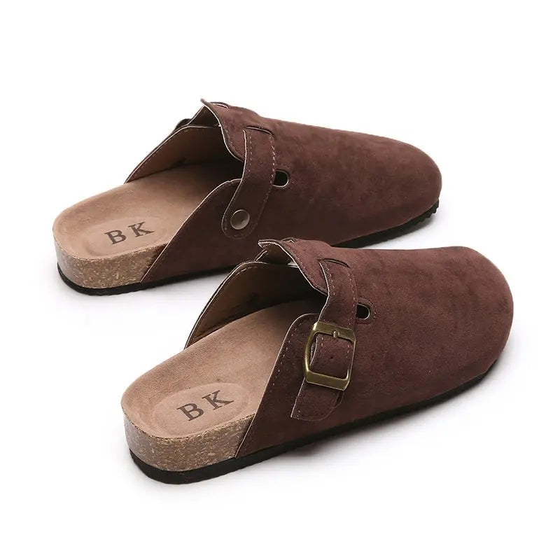 2023 New Concise Retro Outside Flat with Women's Slippers Mules Modern Sandals Buckle Shoes Strap Autumn Winter