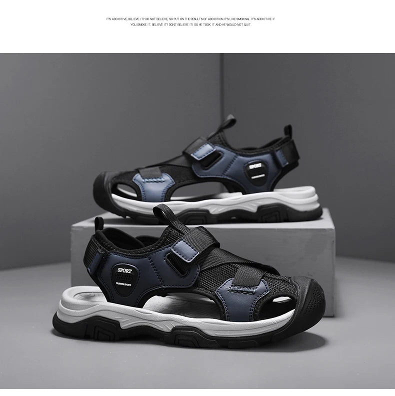 Sandals for Men's Summer New Cowhide Casual Beach Shoes, Genuine Leather for Men's Anti Slip Middle-aged Sandals and Slippers