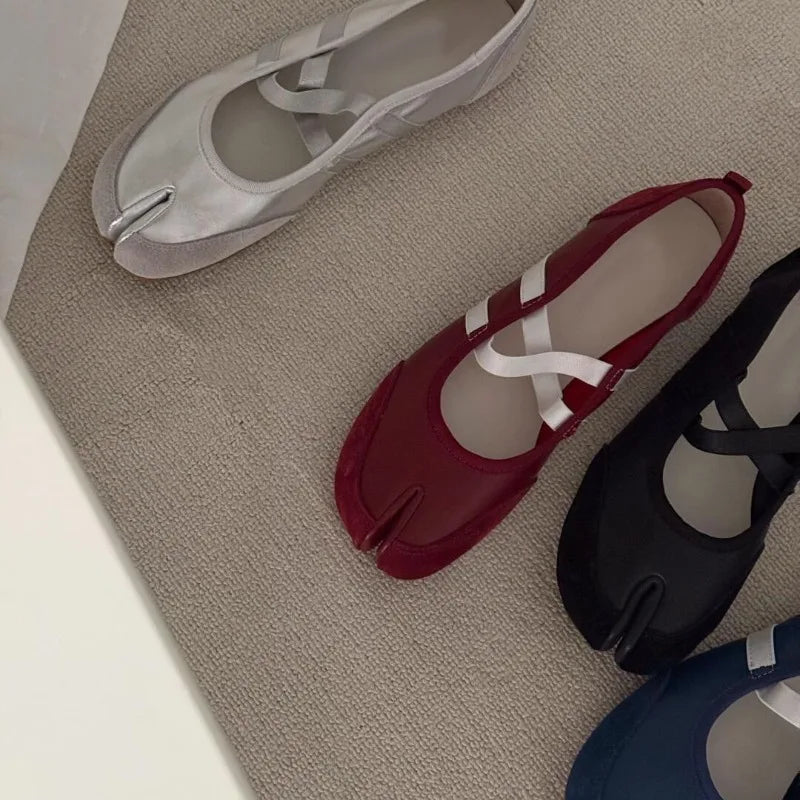 Black Silver Red Ballet Flats Trainers Women Split Toe Ballerina Tabi Walking Sneakers Woman Mary Jane Shoes Footwear Summer
