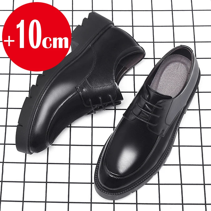 8-10cm Height Increasing Shoes for Men Summer Autumn Inside High Shoes Men's Hollow Business Dress Men's Elevator Leather Shoes