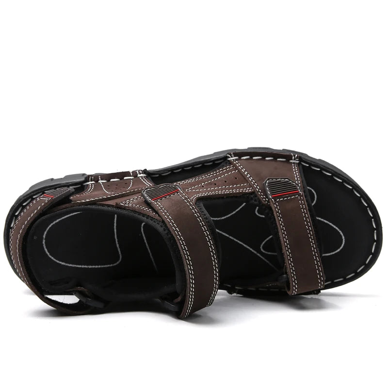 Outdoor Leather Men Sandals Summer Casual Shoes For Men Beach Sandals Soft Breathable Men Shoes Plus Size 38-48