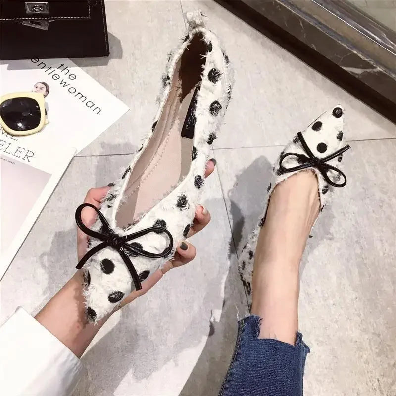 Pointed Toe Woman Flats White with Bow Shoes for Women