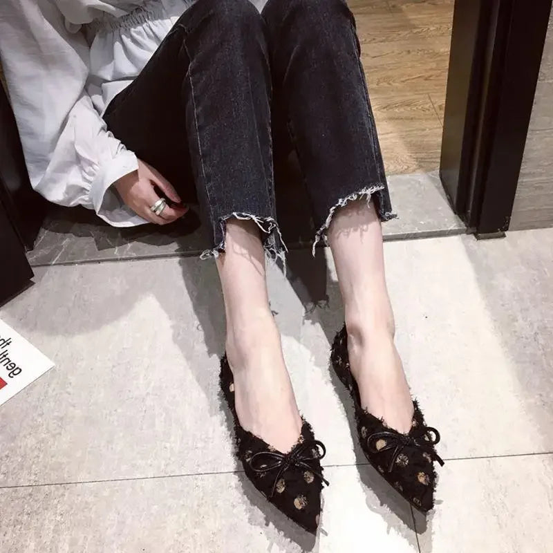 Pointed Toe Woman Flats White with Bow Shoes for Women