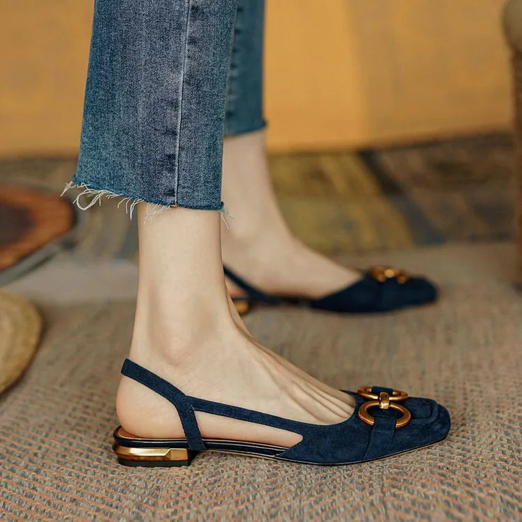 Retro Women Sandals Fashion Low-heeled Shoes Slingback Suede Office Ladies Shoes High Quality Elegant Slip on Woman Flat Sandals