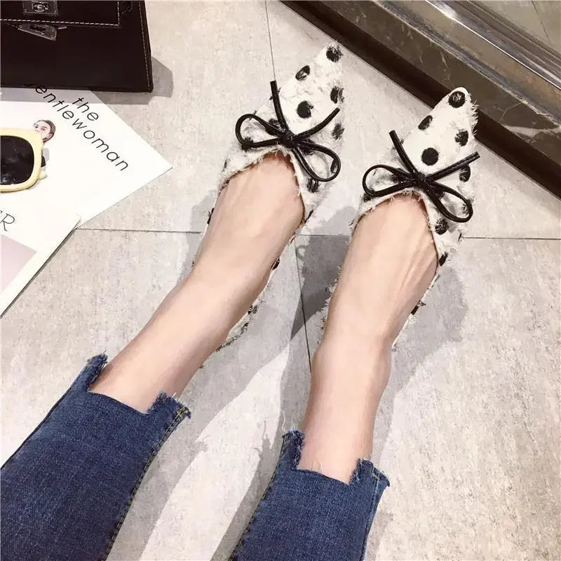 Pointed Toe Woman Flats White with Bow Shoes for Women