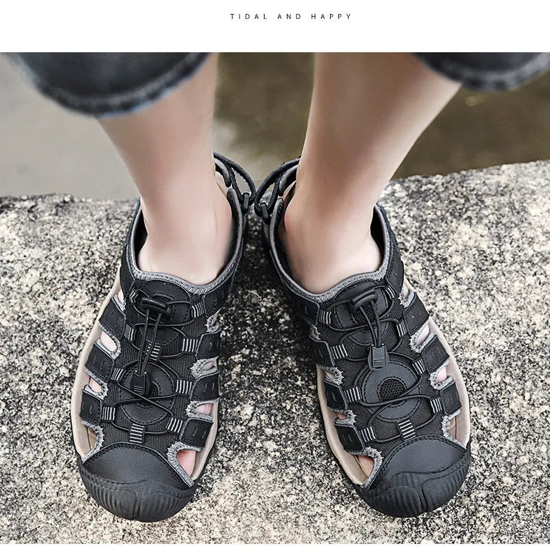 New Men's Sandals Soft Genuine Leather Sandals Shoes Men Large Size Outdoor Summer Shoes Comfort Beach Sandals Roman Men Shoes