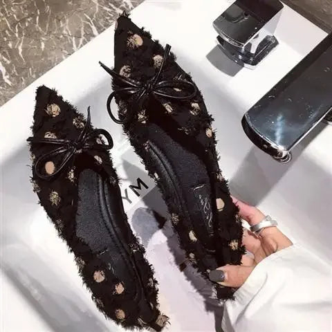 Pointed Toe Woman Flats White with Bow Shoes for Women