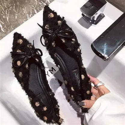 Pointed Toe Woman Flats White with Bow Shoes for Women