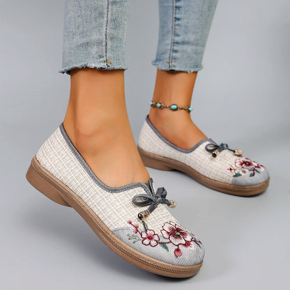 Spring and Autumn New Products, New Chinese style Women's Printed Breathable, Simple, Fashionable Lazy Shoes, One Step Flat Shoe