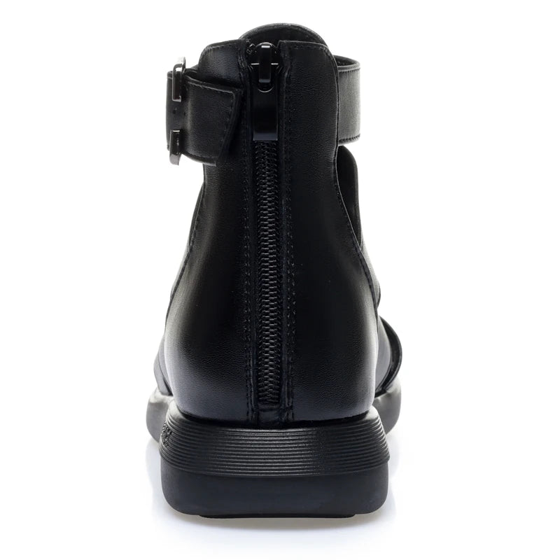 2024 New Women's Tennis Boots Flat Bottom Low Heel Hollow Cool Boots Summer Open Toe Genuine Leather Sandals Flat Shoes