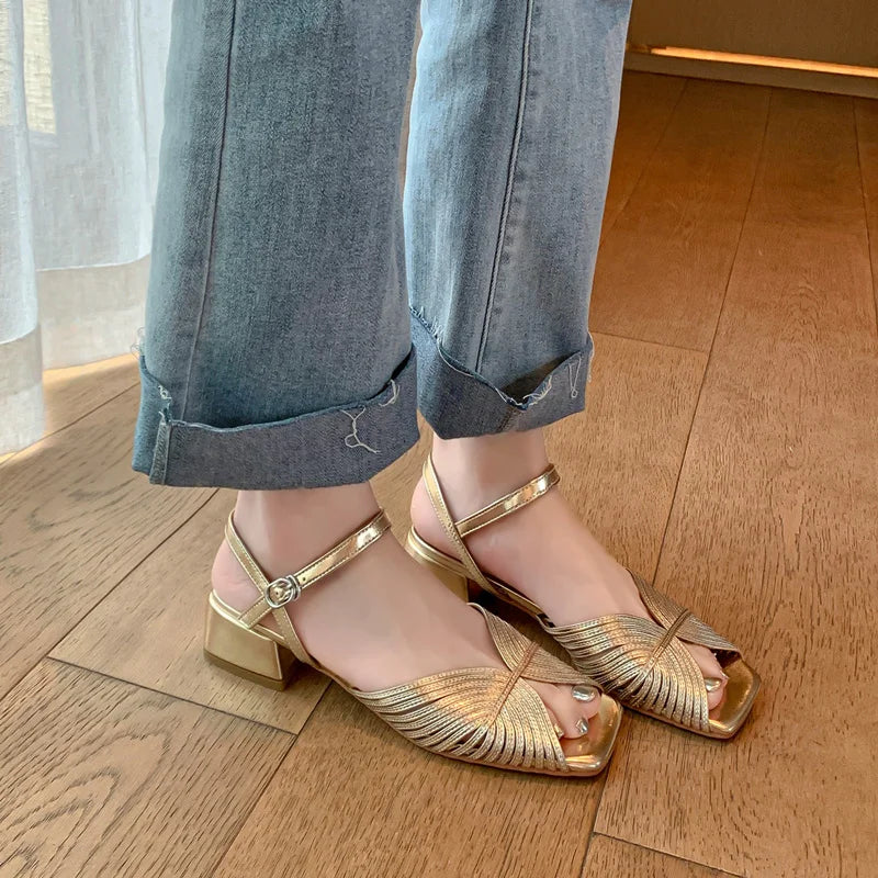 FEDONAS Summer Mixed Colors Women Sandals Ankle Strap Elegant Shoes Woman Genuine Leather Thick Heels Fashion Party Office Lady