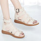 2024 New Women's Tennis Boots Flat Bottom Low Heel Hollow Cool Boots Summer Open Toe Genuine Leather Sandals Flat Shoes