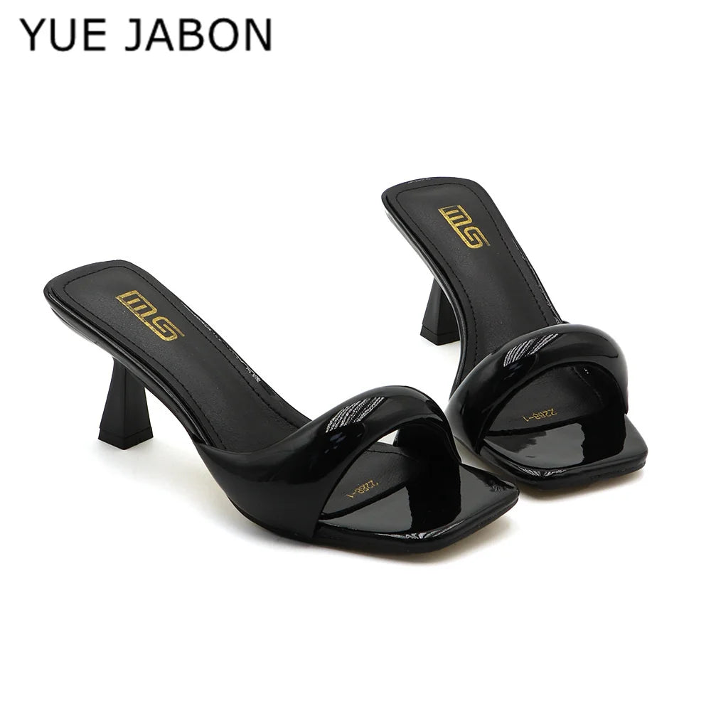 Black Red High Heel Sandals Women Open Toe Slingback Sandals Female Pumps Square Toe Summer Simple Designer Heeled Sandals