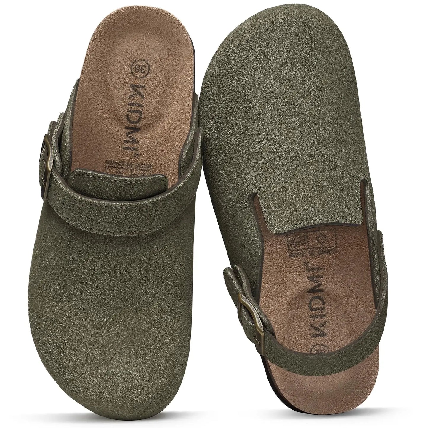 Crestar Women's Suede Clogs with Adjustable Strap Fashion Cork Footbed Genuine Leather Mules Outdoof New Slip on Potato Shoes