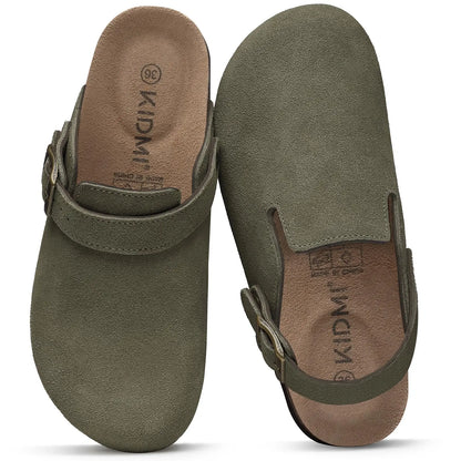 Crestar Women's Suede Clogs with Adjustable Strap Fashion Cork Footbed Genuine Leather Mules Outdoof New Slip on Potato Shoes