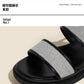 Low Sandals Woman Leather Low-heeled Rome Fabric Slides Rubber Hoof Heels Low Sandals Woman Leather Low-heeled Fabric Rubber Sli
