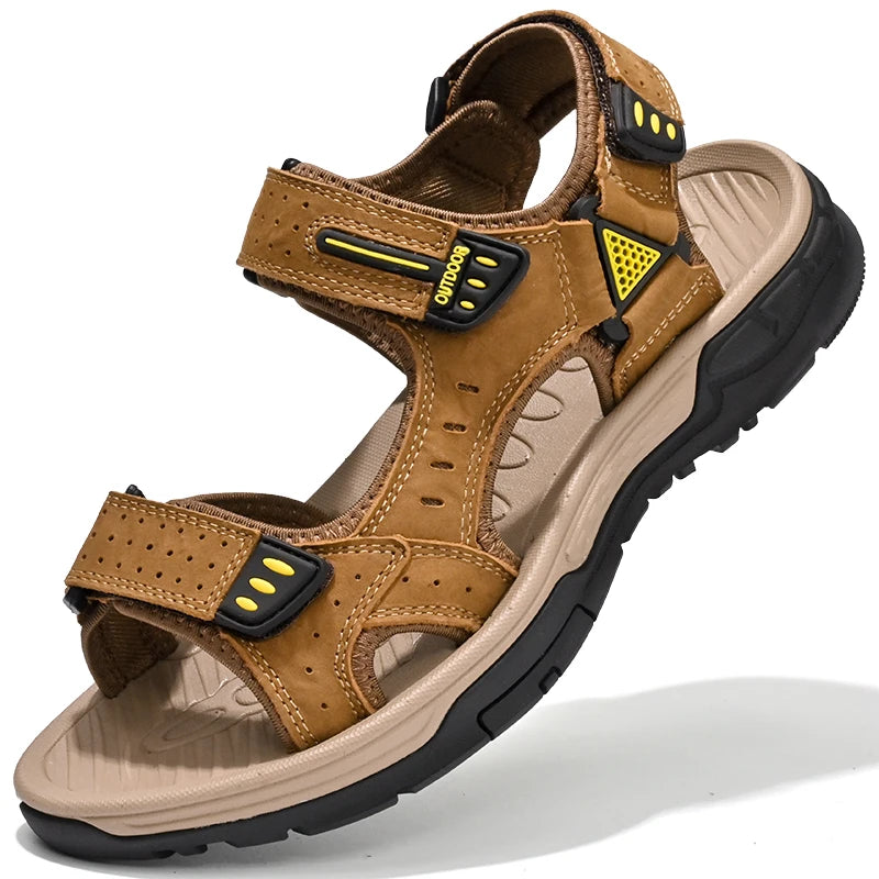 New Men's Sandals Soft Genuine Leather Sandals Shoes Men Large Size Outdoor Summer Shoes Comfort Beach Sandals Roman Men Shoes