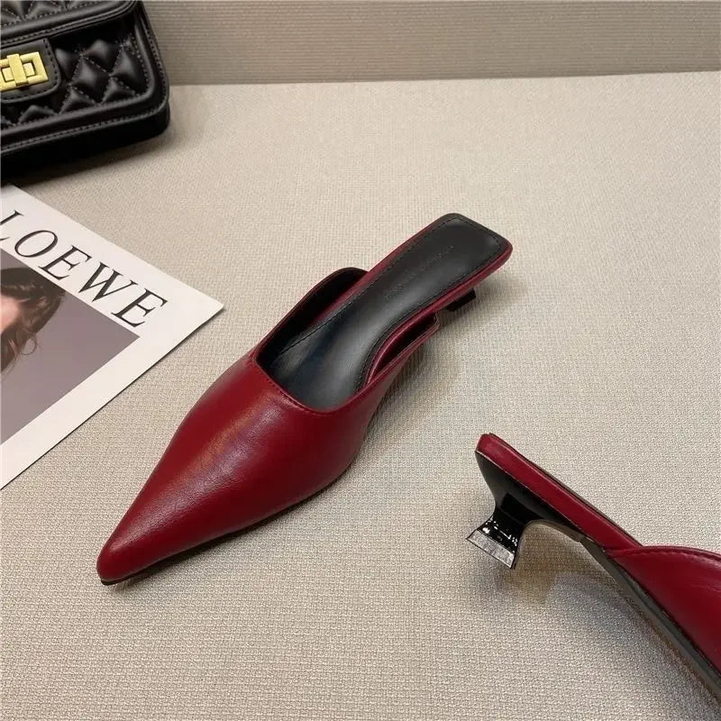Woman Slippers Pointed Toe Outside Job Sandals Slides Mules Low Heel White Shoes for Women with Comfortable Luxury Korea Style