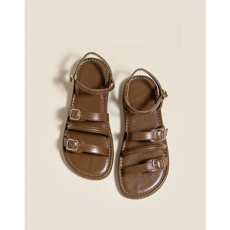 Low Sandals Woman Leather Low-heeled Rome Fabric Slides Rubber Hoof Heels Low Sandals Woman Leather Low-heeled Fabric Rubber Sli