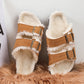 Men Women Plush Fur Slippers with Double Buckle Cork Sandals Winter Supper Warm Home Shoes Barefoot Comfort Footbed Sales