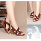 Women Summer Sandals Platform Round Mid Heel Back Strap Peep Toe Pu Leather Beach Casual Fashion Shoes Ladies Female 2023