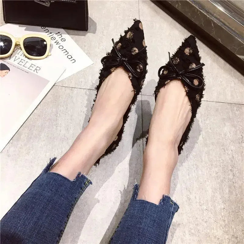 Pointed Toe Woman Flats White with Bow Shoes for Women