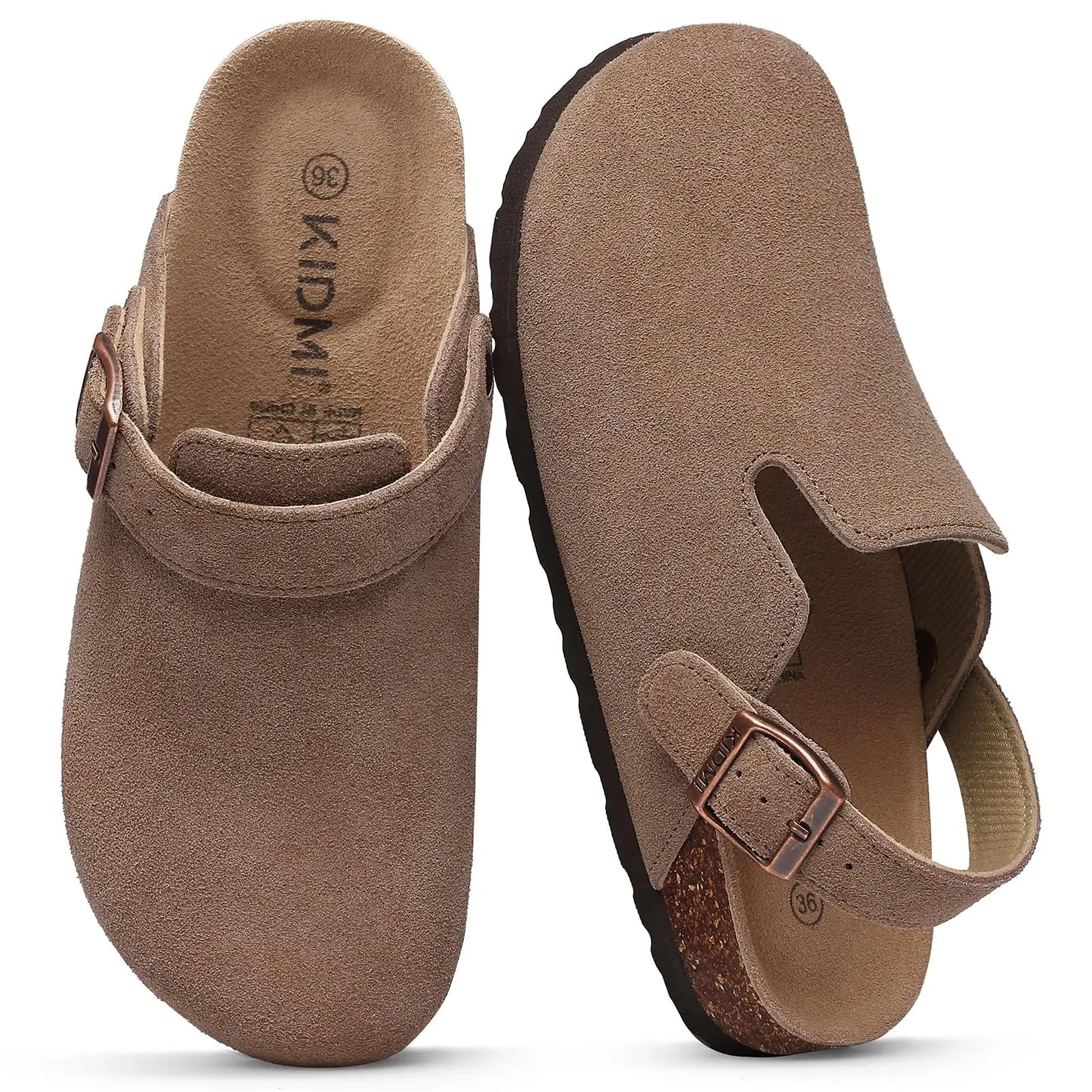 Crestar Women's Suede Clogs with Adjustable Strap Fashion Cork Footbed Genuine Leather Mules Outdoof New Slip on Potato Shoes
