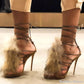 Furry Strappy Hollow Sandals Women Retro Brown Peep Toe Stiletto Heel Ankle Strap Sexy Sandals New Party Catwalk Elegant Pumps
