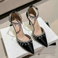 Comemore 2025 White Wedding Bridesmaid Shoes Satin Fashion Rhinestone Fringe Chain High Heels Black Temperament Elegance Pumps