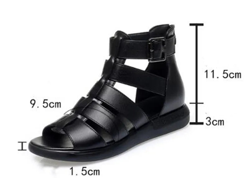 2024 New Women's Tennis Boots Flat Bottom Low Heel Hollow Cool Boots Summer Open Toe Genuine Leather Sandals Flat Shoes