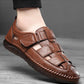 Leather Sandals Baotou 2025 Summer New Genuine Leather Breathable Hollow Porous Shoes Men's Tendon Soft Bottom Middle-Aged Dad S