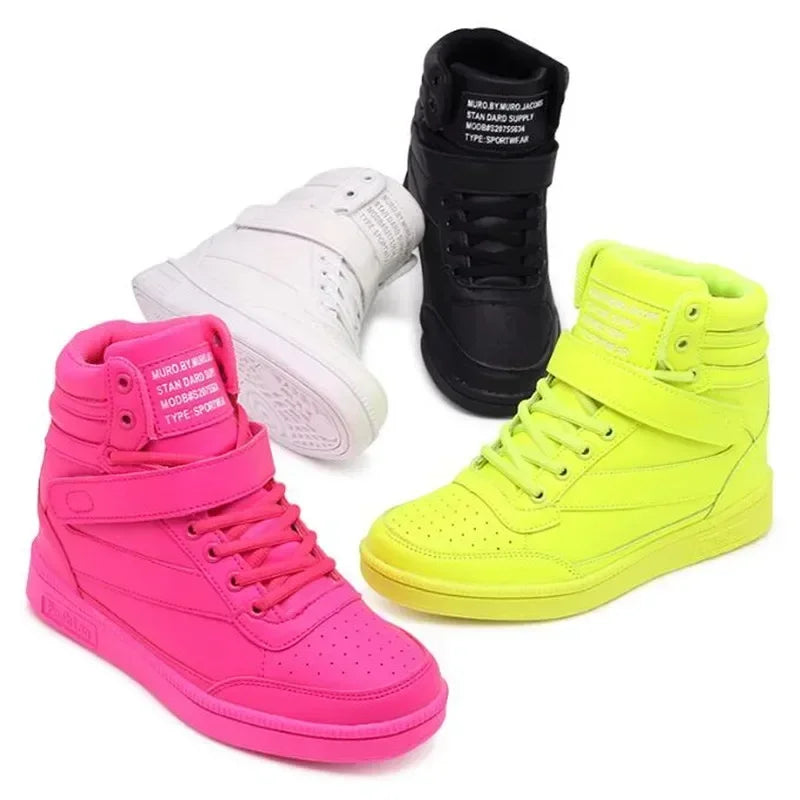 Designer Woman Breathable High Top Black White Boots Women Casual Sport Shoes Platform Hidden Increasing Sneakers Leather Shoe