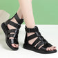 2024 New Women's Tennis Boots Flat Bottom Low Heel Hollow Cool Boots Summer Open Toe Genuine Leather Sandals Flat Shoes