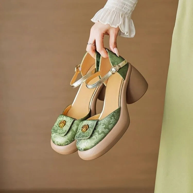 New Chinese Style New Thick Soled Thick Heel Baotou Sandals Female Line with Female Sandal Fairy Wind High Heel Single Shoes