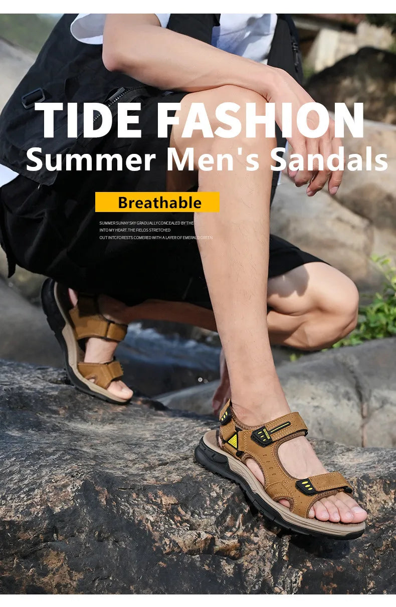 New Men's Sandals Soft Genuine Leather Sandals Shoes Men Large Size Outdoor Summer Shoes Comfort Beach Sandals Roman Men Shoes