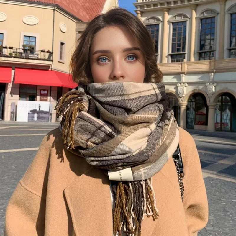Checkered Wool Scarf | Women's Winter Cashmere Shawl | Warm & Stylish Design | EnigmaParis