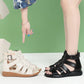 2024 New Women's Tennis Boots Flat Bottom Low Heel Hollow Cool Boots Summer Open Toe Genuine Leather Sandals Flat Shoes