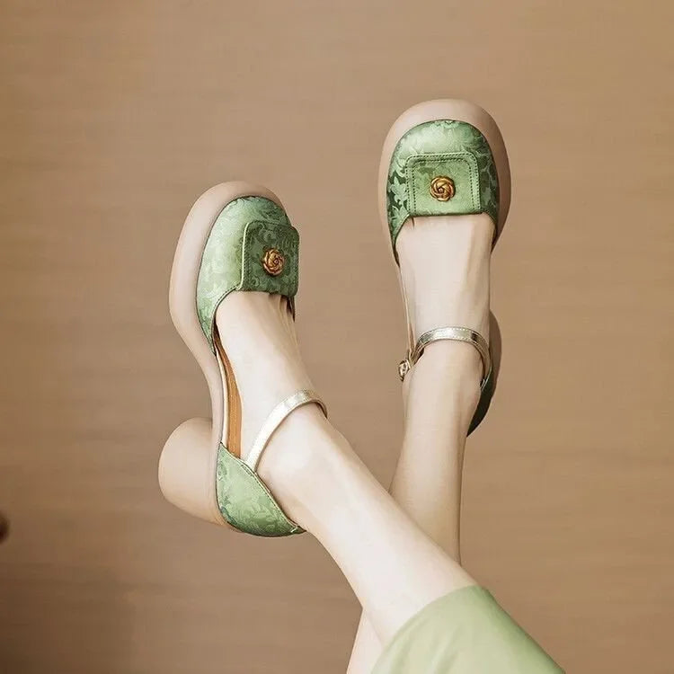 New Chinese Style New Thick Soled Thick Heel Baotou Sandals Female Line with Female Sandal Fairy Wind High Heel Single Shoes