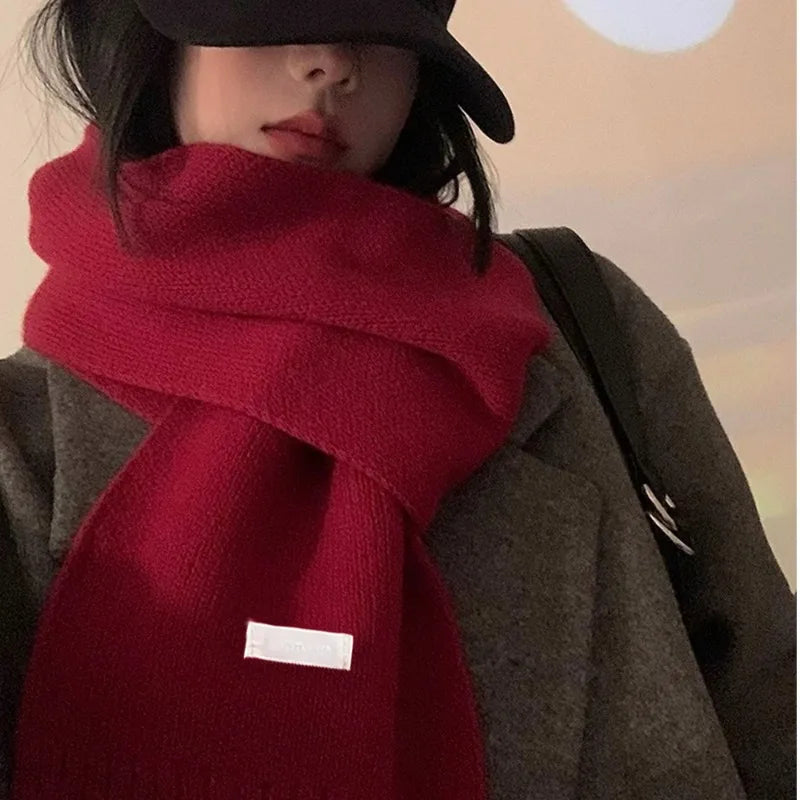 Winter Wool Scarf for Women | Solid Color Cashmere Knitted Muffler | Korean Style | EnigmaParis