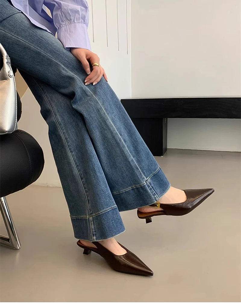 Summer Pointed Toe Women Sandals Fashion Singbacks Mules Shoes Ladies Elegant Low Heel Stripper Party Sandalias