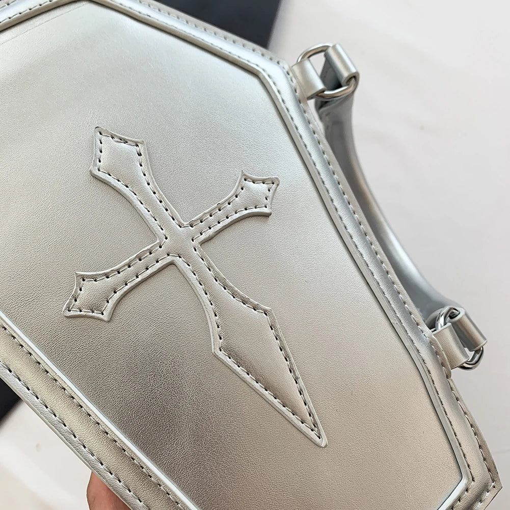 Women's Coffin Shaped Hobo Bag Halloween Chain Crossbody Bag PU Leather Top Handle Bag High Quality Handbags Fashion Sling Purse