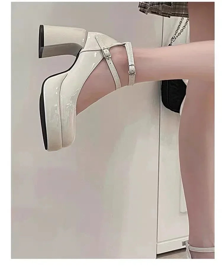 New Women Pumps Shoes Fashion Cross Strap Ladies Shallow Dress Mary Jane Shoes Female Elegant High Heel Footwear Platform Heels