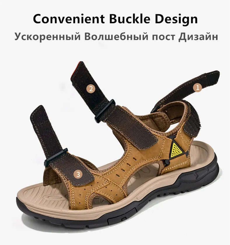 New Men's Sandals Soft Genuine Leather Sandals Shoes Men Large Size Outdoor Summer Shoes Comfort Beach Sandals Roman Men Shoes