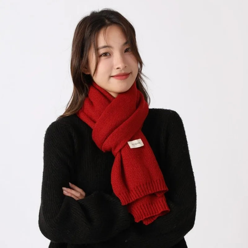 Winter Wool Scarf for Women | Solid Color Cashmere Knitted Muffler | Korean Style | EnigmaParis