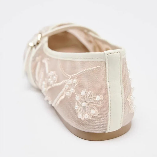 Mesh Embroidery String Bead Brand Women Ballet Flats Fashion Buckle Breathable Mary Jane Shoe Comfort Low Heel Soft Flat Sandals